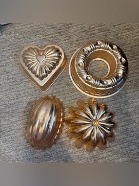 Vintage Lot of 4 Copper Color Jello-O Mold Wall Hanging Decoration